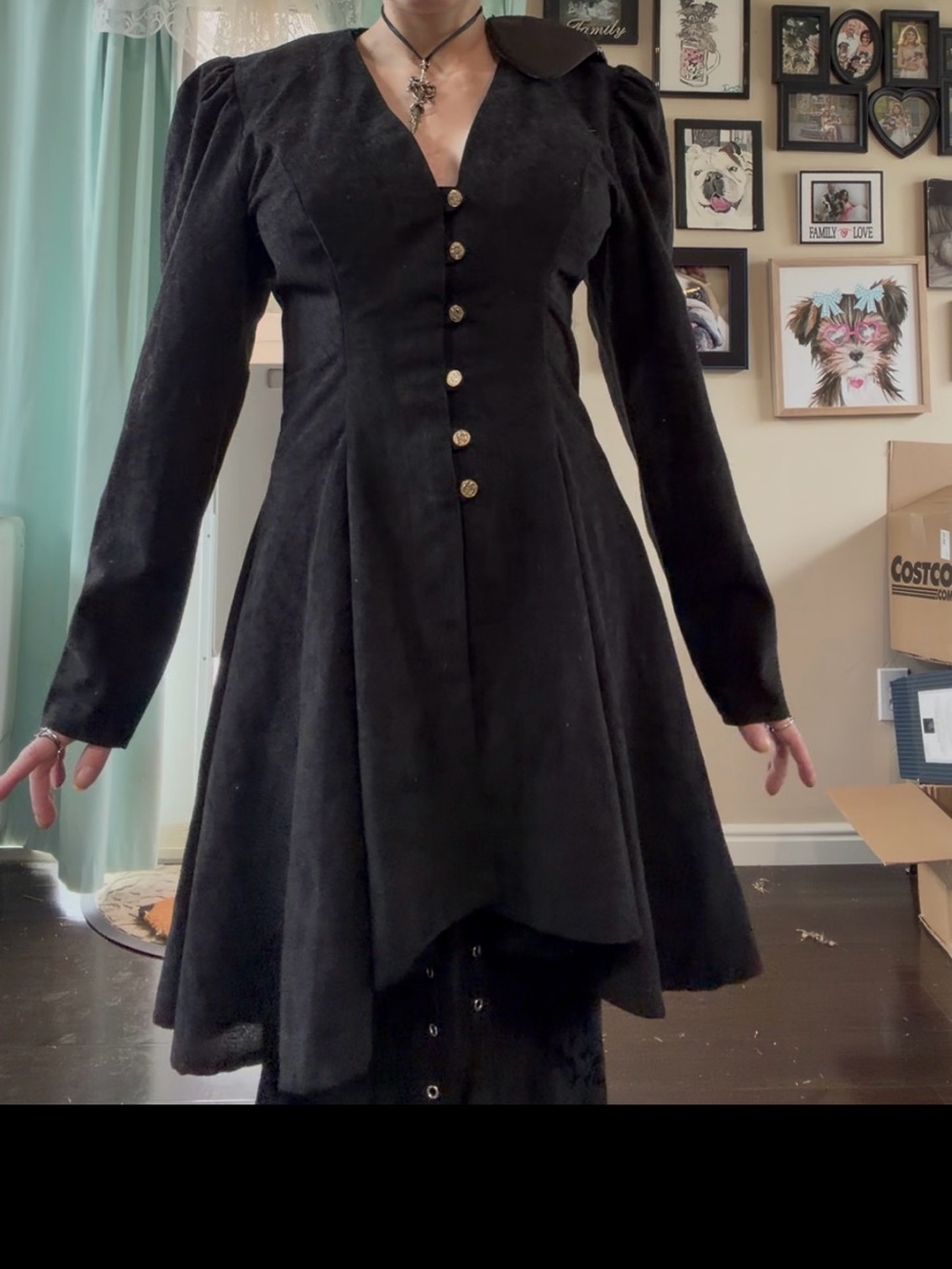 Black long tie front Skirt & long sleeve jacket with gold buttons for costume